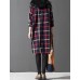 Women's Casual/Cute/Plus Sizes Check Contrast Color Inelastic Long Sleeve Knee-length Loose Dress (Cotton/Linen)