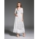 Women's Going out Simple A Line Dress,Solid / Geometric Boat Neck Midi Short Sleeve White Polyester Summer