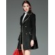  Women's Going out Vintage Coat,Solid Notch Lapel Long Sleeve Winter Black Wool Opaque