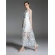 Women's Going out Sexy Swing Dress,Embroidered Round Neck Midi Sleeveless Blue / White Polyester Summer