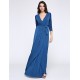 Women's Party/Cocktail Plus Size Plus Size Dress,Solid V Neck Midi Long Sleeve Blue Spandex Fall