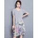 Women's Going out Street chic Plus Size / Chiffon Dress,Floral Round Neck Knee-length Short Sleeve Gray Summer