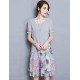 Women's Going out Street chic Plus Size / Chiffon Dress,Floral Round Neck Knee-length Short Sleeve Gray Summer