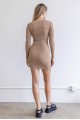 Milk Coffee Knit Cut-Out Large Pin Detail Mini Dress