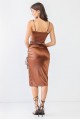 Satin Square Neck-Line Strappy Ruched Midi Dress