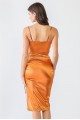 Metallic Rust Satin Strappy Ruched Midi Dress /4-2-1