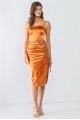 Metallic Rust Satin Strappy Ruched Midi Dress /4-2-1