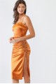 Metallic Rust Satin Strappy Ruched Midi Dress /4-2-1