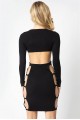 Black Knit Side Cut-Out Gold Ring Open Back Mini Dress