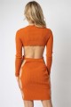 Orange Knit Gold Accent Ring Open Back Mini Dress