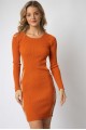 Orange Knit Gold Accent Ring Open Back Mini Dress