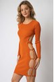 Orange Knit Gold Accent Ring Open Back Mini Dress