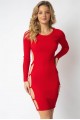 Red KnitSide Cut-Out With Gold Accent Ring Open Back Mini Dress