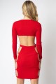 Red KnitSide Cut-Out With Gold Accent Ring Open Back Mini Dress