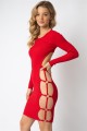 Red KnitSide Cut-Out With Gold Accent Ring Open Back Mini Dress