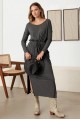 Belted Long Sleeve Side Slit Basic Maxi Dress