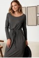 Belted Long Sleeve Side Slit Basic Maxi Dress