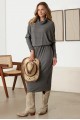 Turtle Neck Elastic Waist Long Sleeve Midi Dress