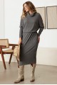 Turtle Neck Elastic Waist Long Sleeve Midi Dress