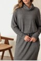 Turtle Neck Elastic Waist Long Sleeve Midi Dress