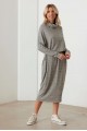 Turtle Neck Elastic Waist Long Sleeve Midi Dress