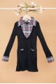 Little Girls Black Charcoal Combo Plaid Sweater Dress