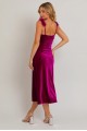 Velvet Feather Shoulder Trim Side Slit Midi Dress