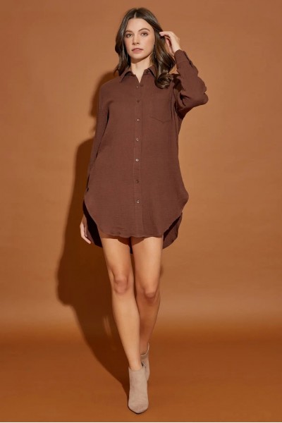 Cotton Double Gauze Oversized Shirt Dress