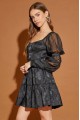 Romantic Floral Puff Sleeve Back Ribbon Tiered Dress