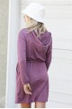 Plum Button Up Detail Hooded Long Sleeve Mini Dress /2-2-2