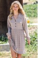 Stone Houndstooth Print Button Up Long Balloon Sleeve Collared Mini Dress /2-2-2