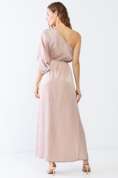 Shiny One Shoulder Batwing Sleeve Maxi Dress