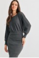 Dark Olive Ribbed Knit Cut-Out Back Long Sleeve Midi Dress /2-2-2