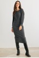 Dark Olive Ribbed Knit Cut-Out Back Long Sleeve Midi Dress /2-2-2