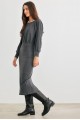 Dark Olive Ribbed Knit Cut-Out Back Long Sleeve Midi Dress /2-2-2