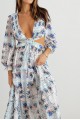 Floral Ruffle Criss-Cross Waist O-Ring  Maxi Dress