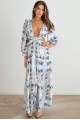 Floral Ruffle Criss-Cross Waist O-Ring  Maxi Dress