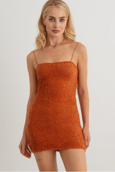 Fuzzy Knit Strapy Off The Shoulder Mini Dress