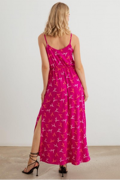 Leaf Print Sleeveless Elastic Waist Maxi Dress