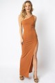 Lexie Rust Ribbed One Shoulder Maxi Dress