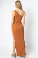 Lexie Rust Ribbed One Shoulder Maxi Dress