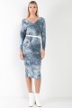 Teal Tie-Dye V-Neck Dolman Sleeve Ribbed Midi Dress /3-2-1