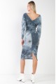 Teal Tie-Dye V-Neck Dolman Sleeve Ribbed Midi Dress /3-2-1