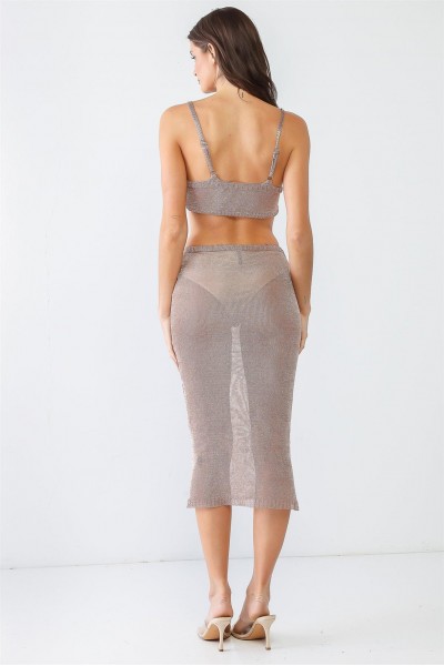 Mesh Bow Detail Strappy Cut-Out Style Sheer Midi Dress