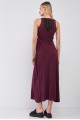 Wine Sleeveless Round Neck Crochet Back Detail Cut-Out Maxi Dress