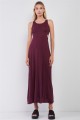 Wine Sleeveless Round Neck Crochet Back Detail Cut-Out Maxi Dress