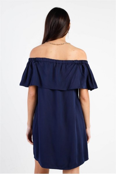 Off-The-Shoulder Neckline Ruffle Overlay Mini Dress