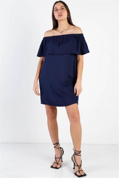 Off-The-Shoulder Neckline Ruffle Overlay Mini Dress