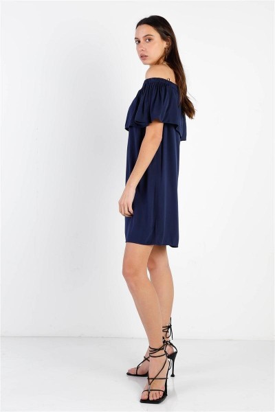 Off-The-Shoulder Neckline Ruffle Overlay Mini Dress