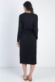 Black Button Up Neck Detail Fitted Waist Midi Dress /1-1-1